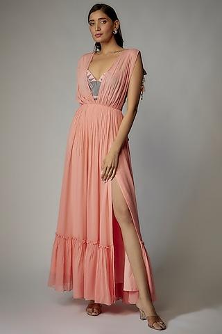 peach georgette dress