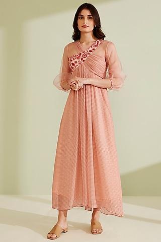 peach georgette embellished gown