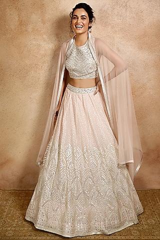 peach georgette embroidered lehenga set