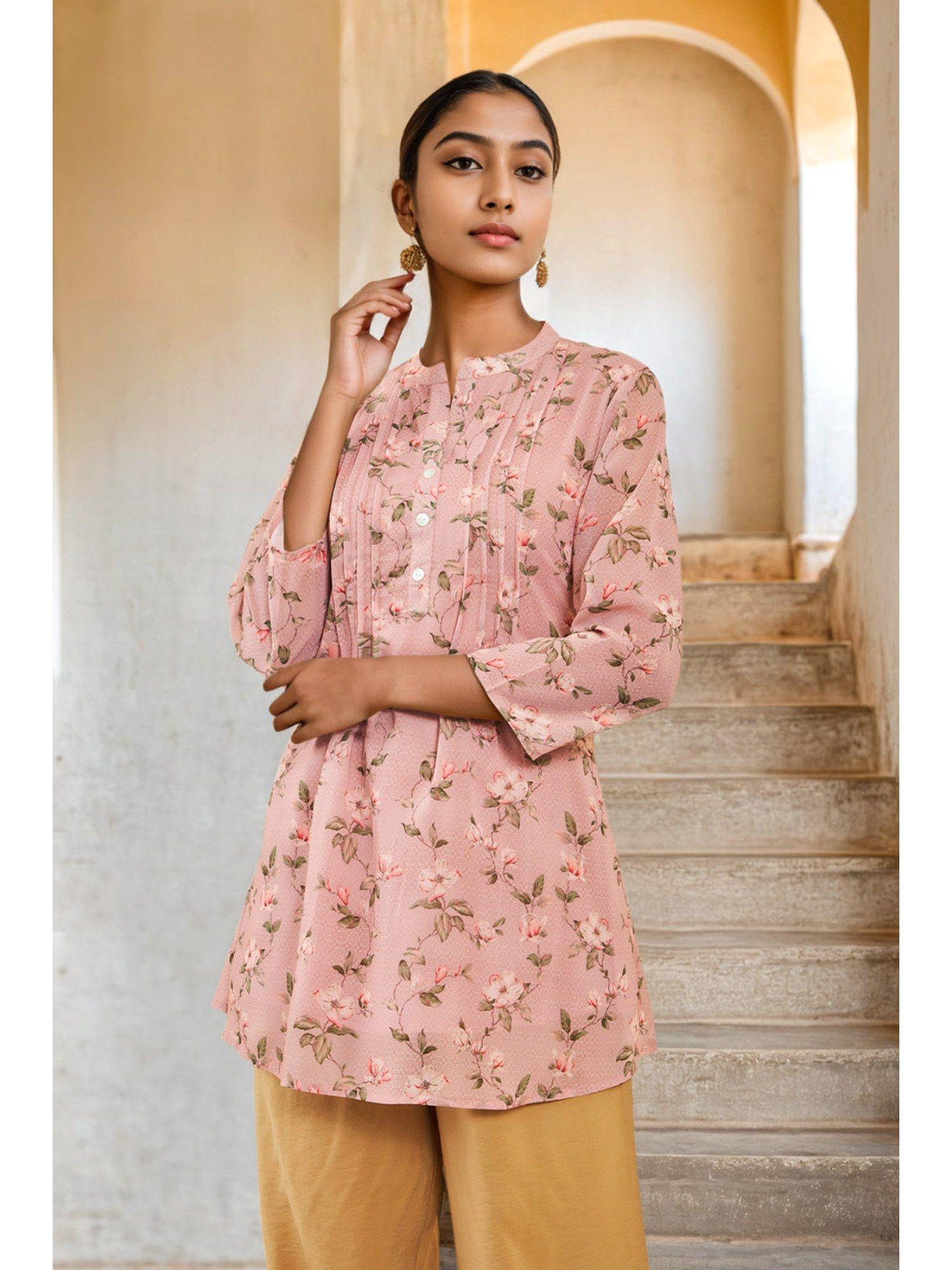 peach georgette floral print tunic