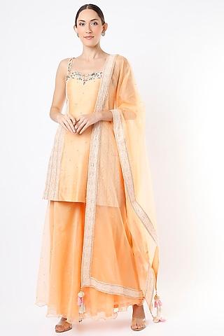 peach georgette gharara set