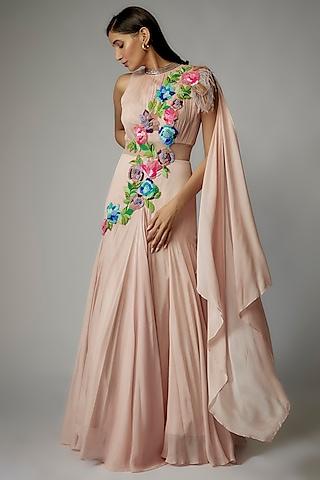 peach georgette gown saree