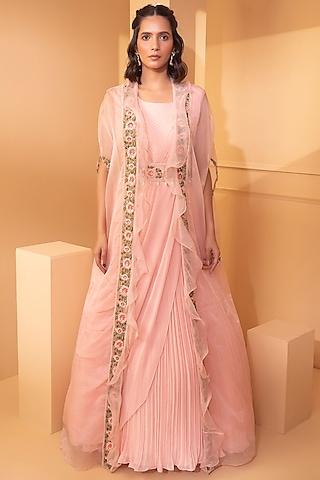 peach georgette gown with cape