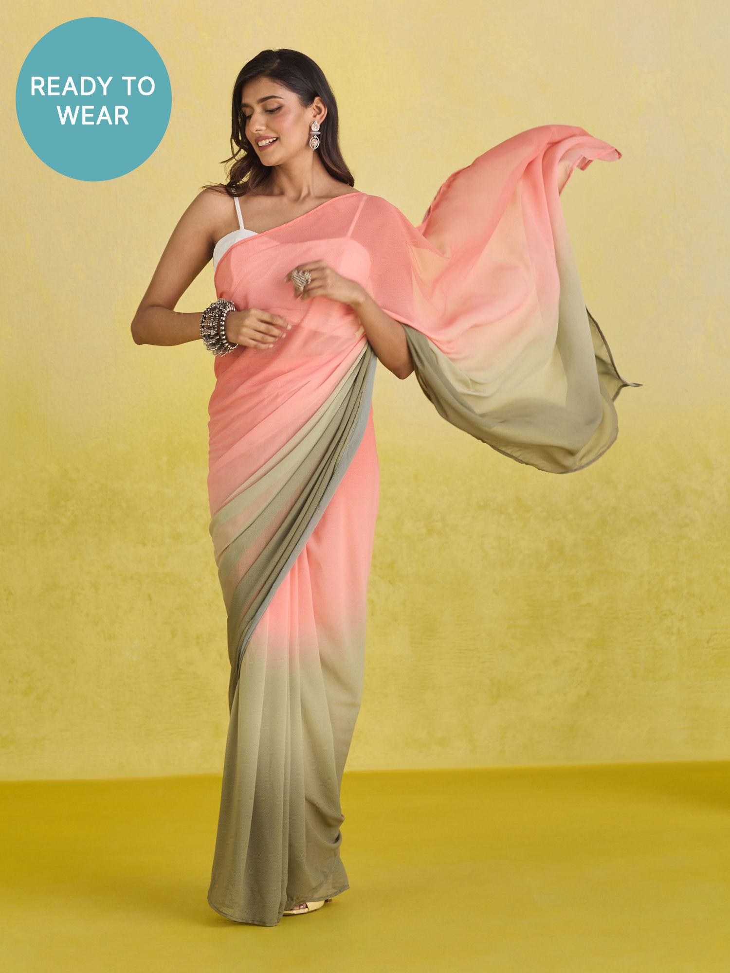 peach georgette ombre woven ready to wear saree and unstitched blouse