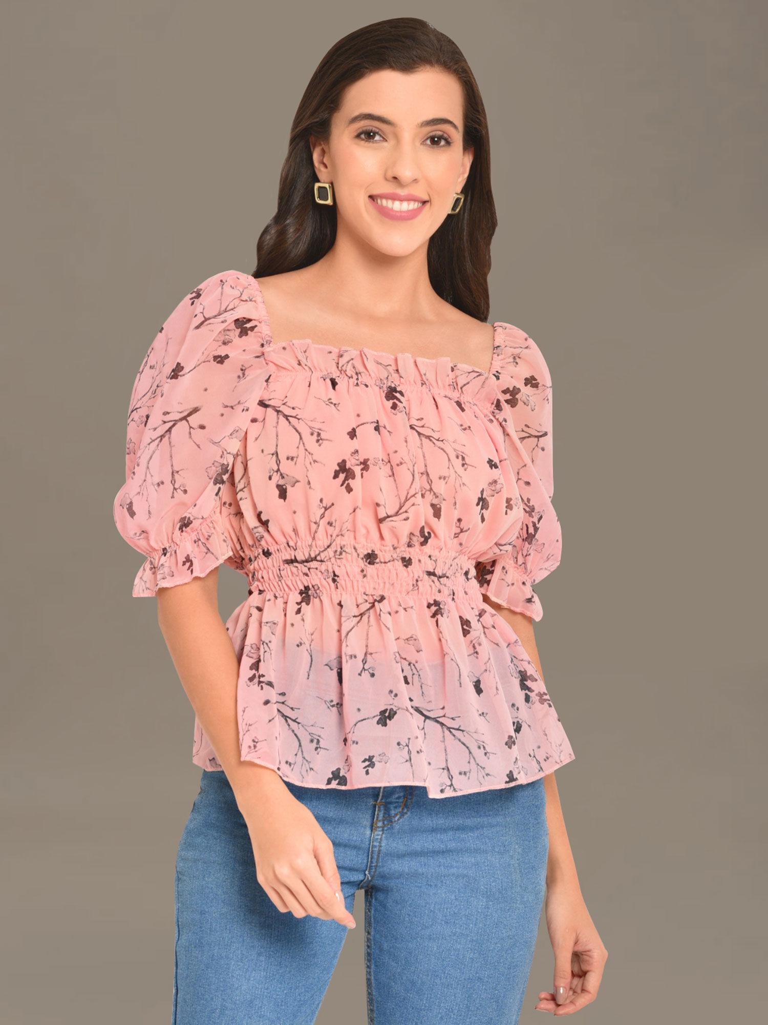 peach georgette puff sleeve top