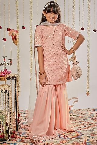 peach georgette sharara set for girls