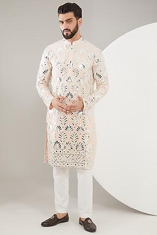 peach georgette thread work kurta set