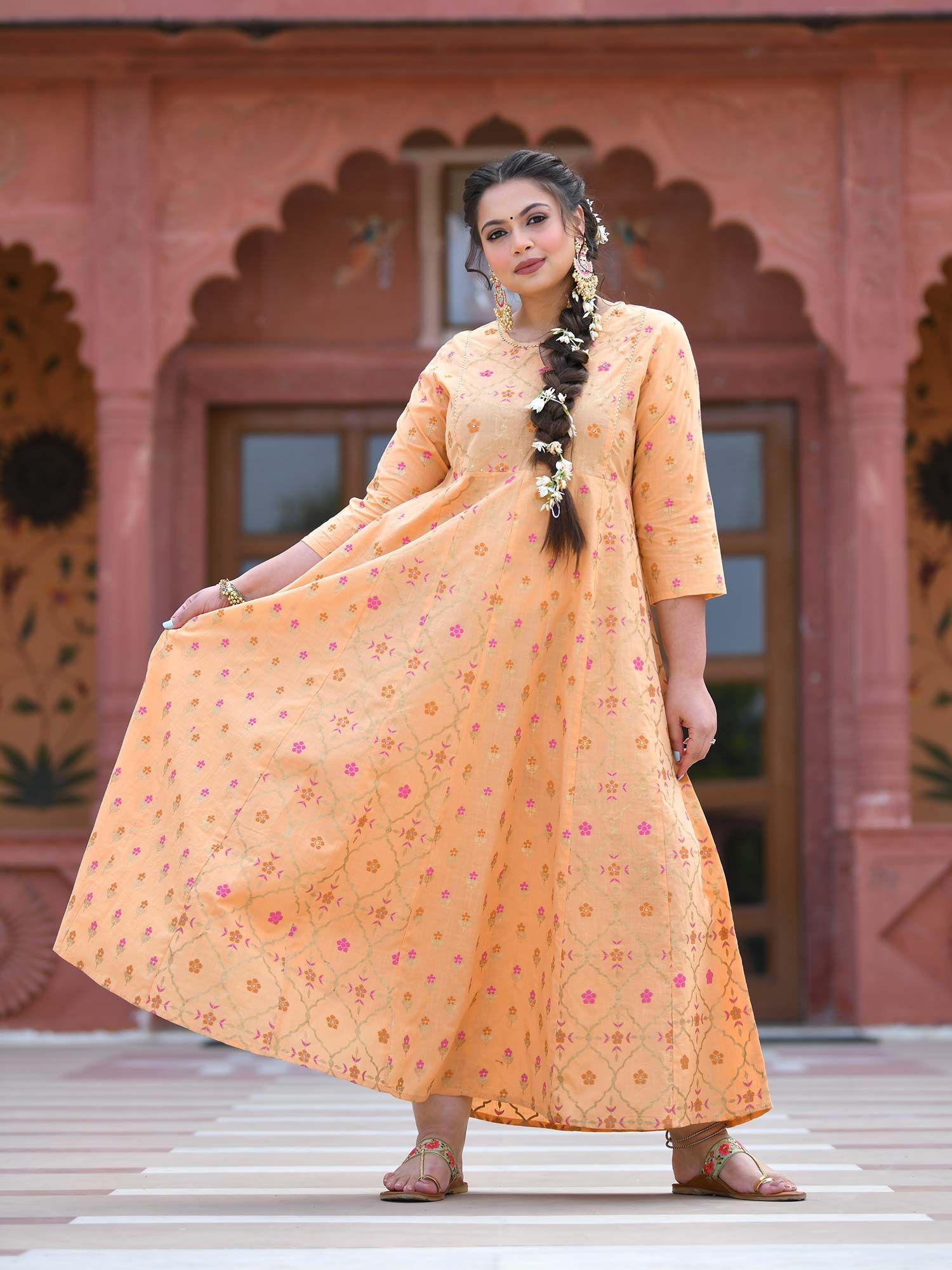 peach gold print cotton gown