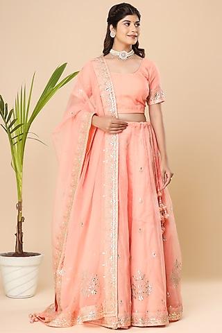 peach gota embroidered lehenga set