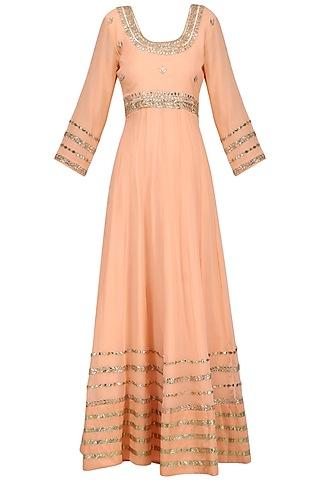 peach gota patti embroidered anarkali gown set