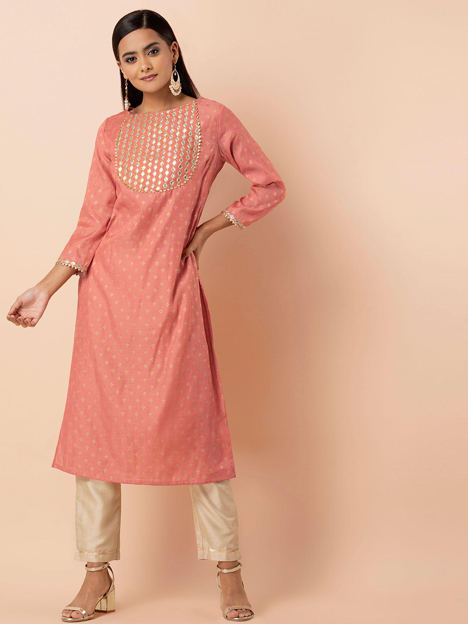 peach gota patti yoke straight kurta