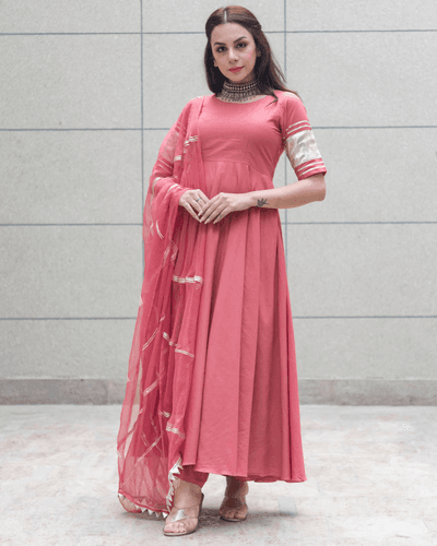 peach gotapatti cotton suit set