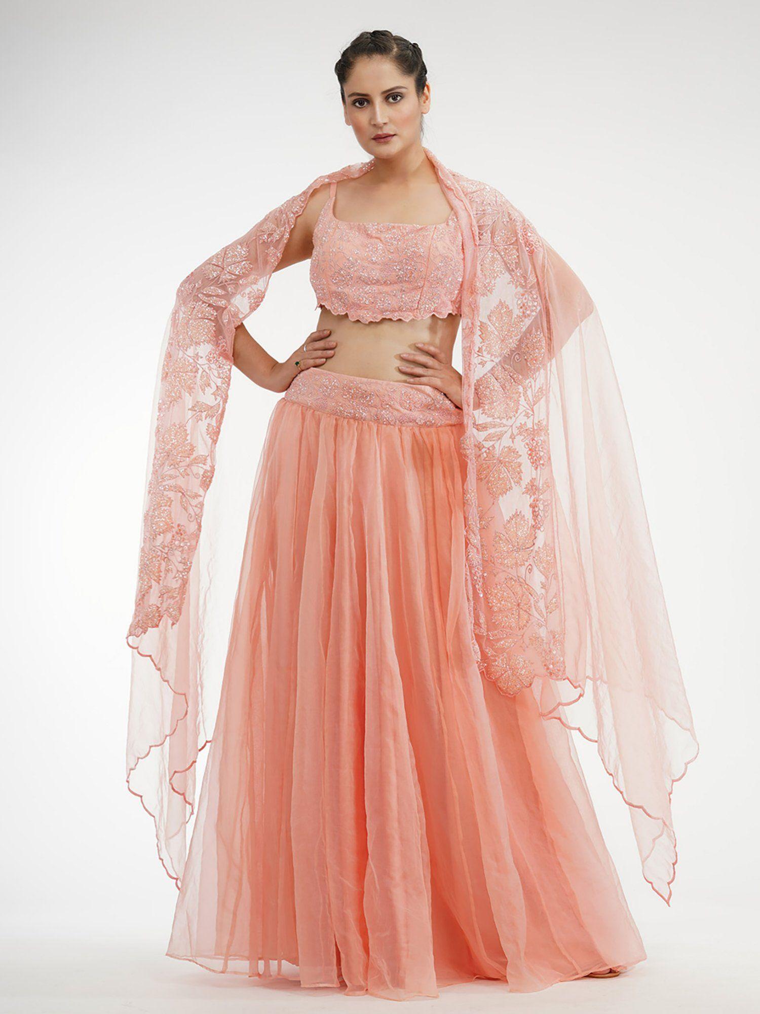 peach grapevine lehenga (set of 3)