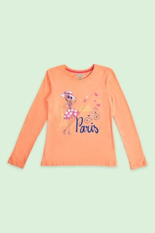 peach graphic casual full sleeves round neck girls regular fit tee