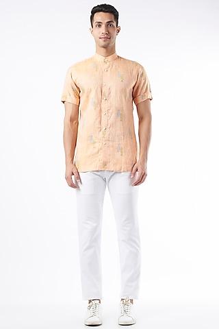 peach hand block printed shirt