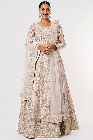 peach hand embellished gown with dupatta