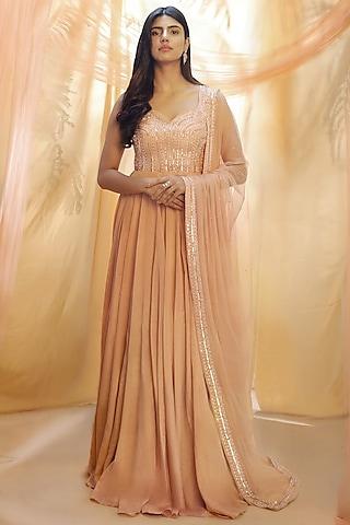 peach hand embroidered anarkali set