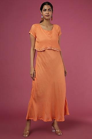 peach hand embroidered dress