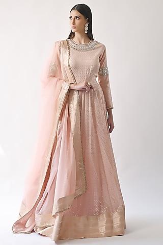 peach hand embroidered kalidar anarkali set