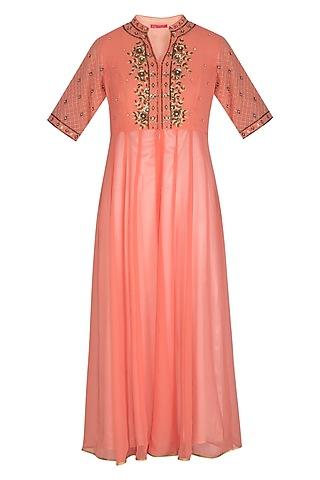 peach hand embroidered kalidar tunic