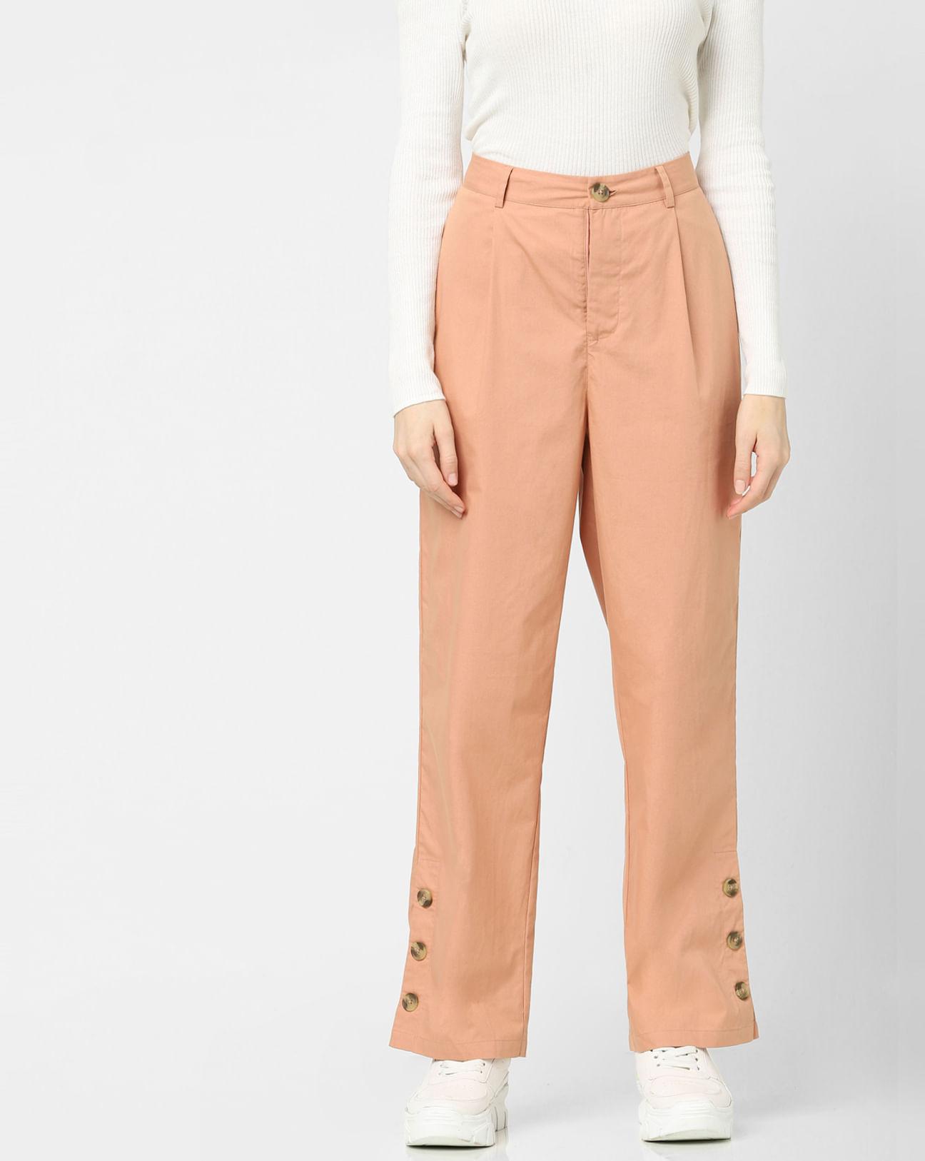 peach high rise straight fit pants