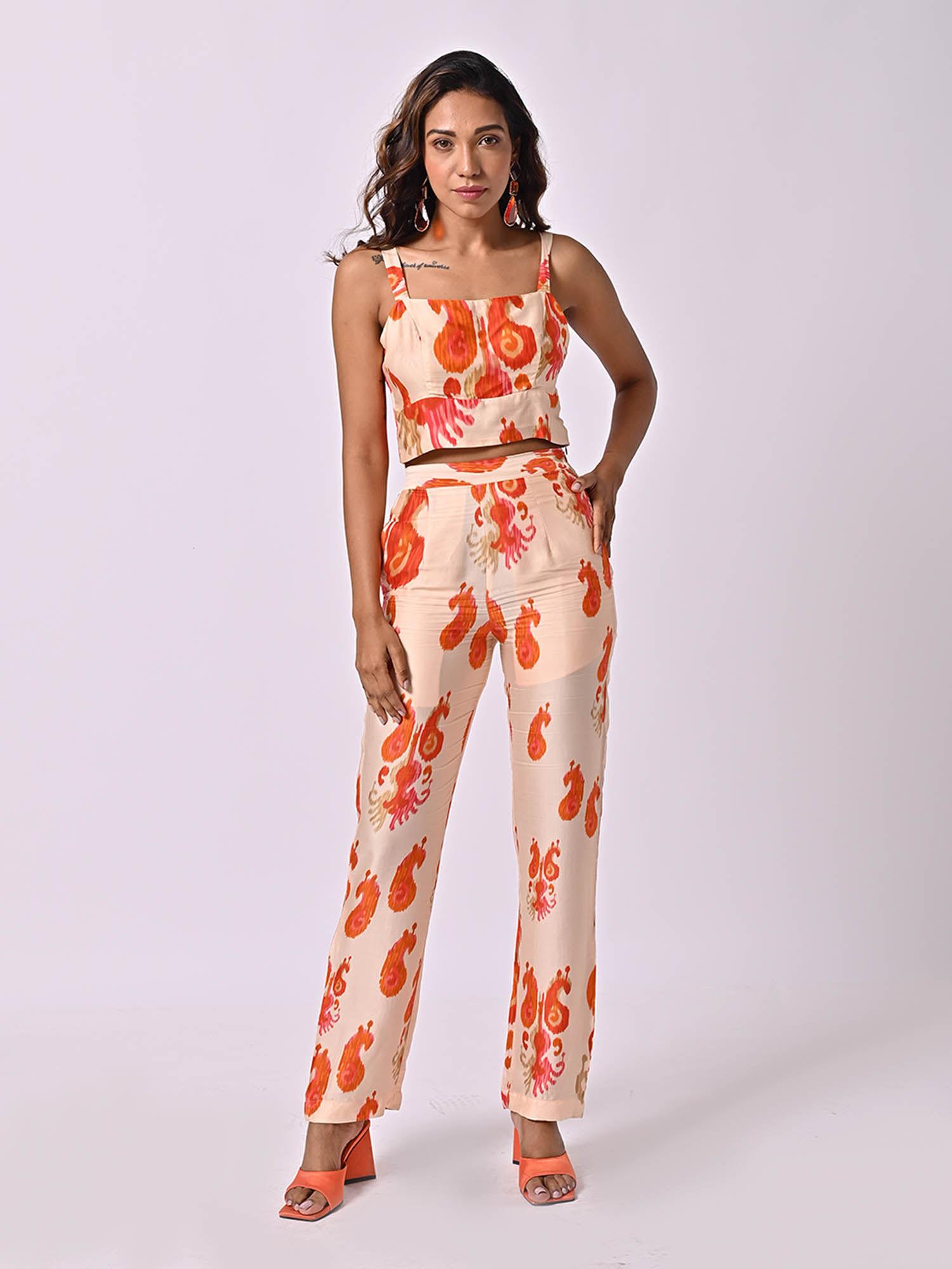 peach ikat pants