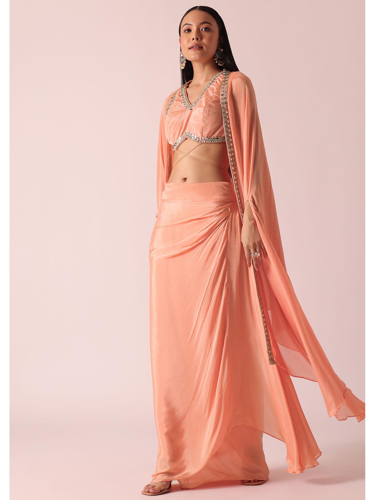 peach jacket and dhoti with mirror work (set of 3)