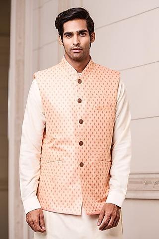 peach jacquard bundi jacket