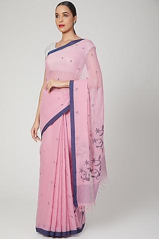 peach khadi cotton jamdani saree set