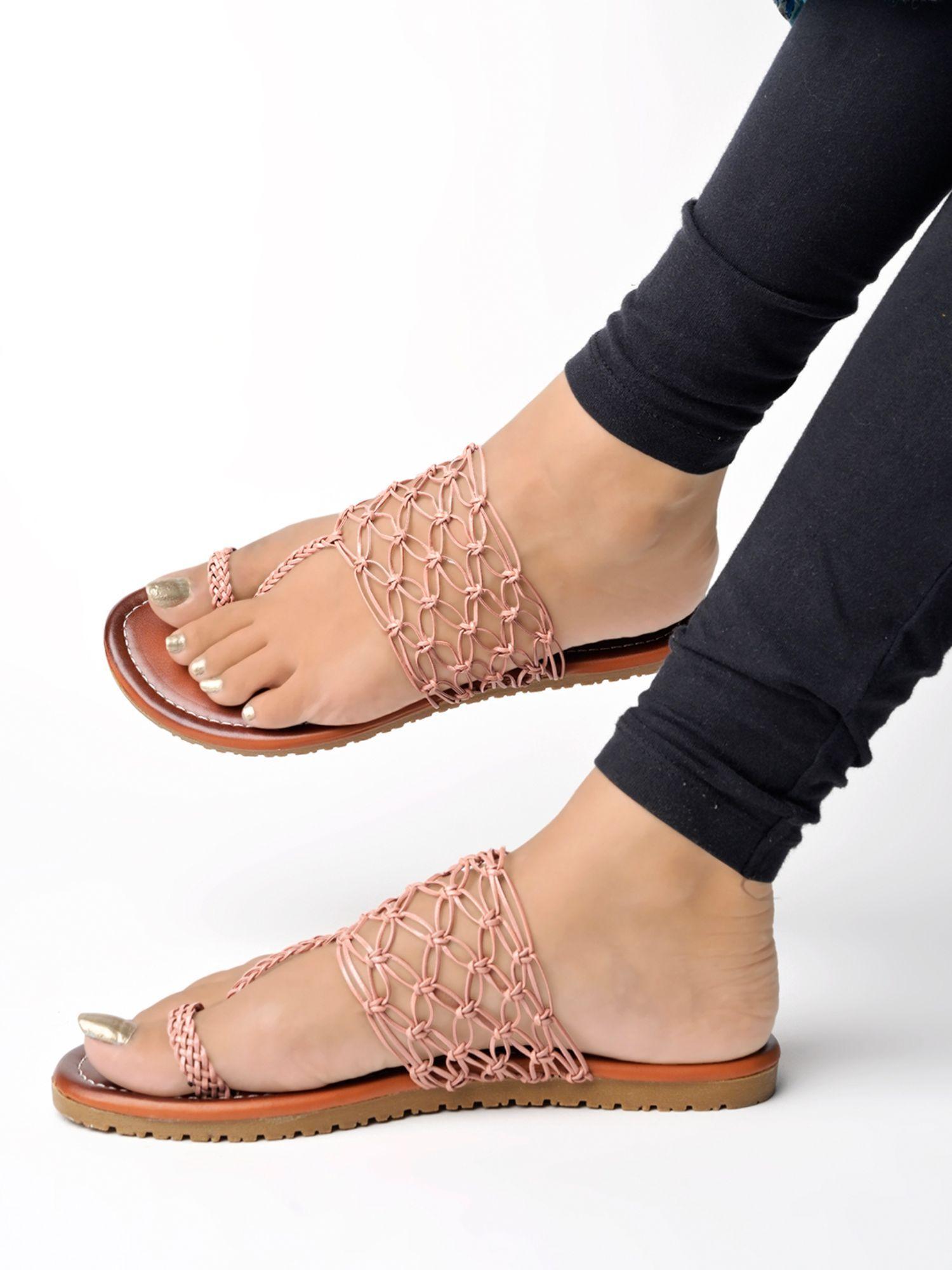 peach kolhapuri flats for women & girls