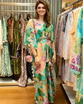 peach kuno print silkmul kaftan