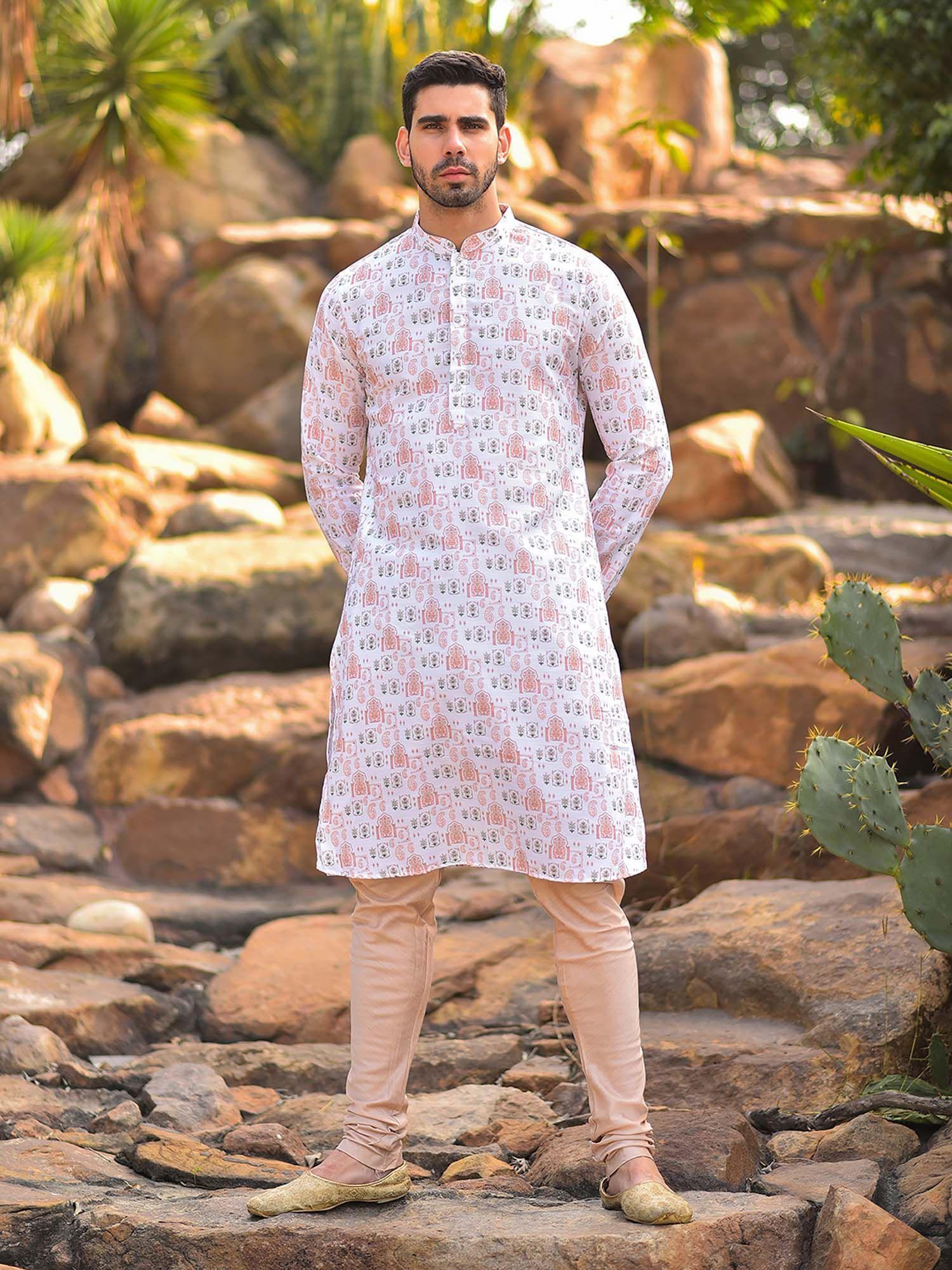 peach kurta with churidar (set of 2)