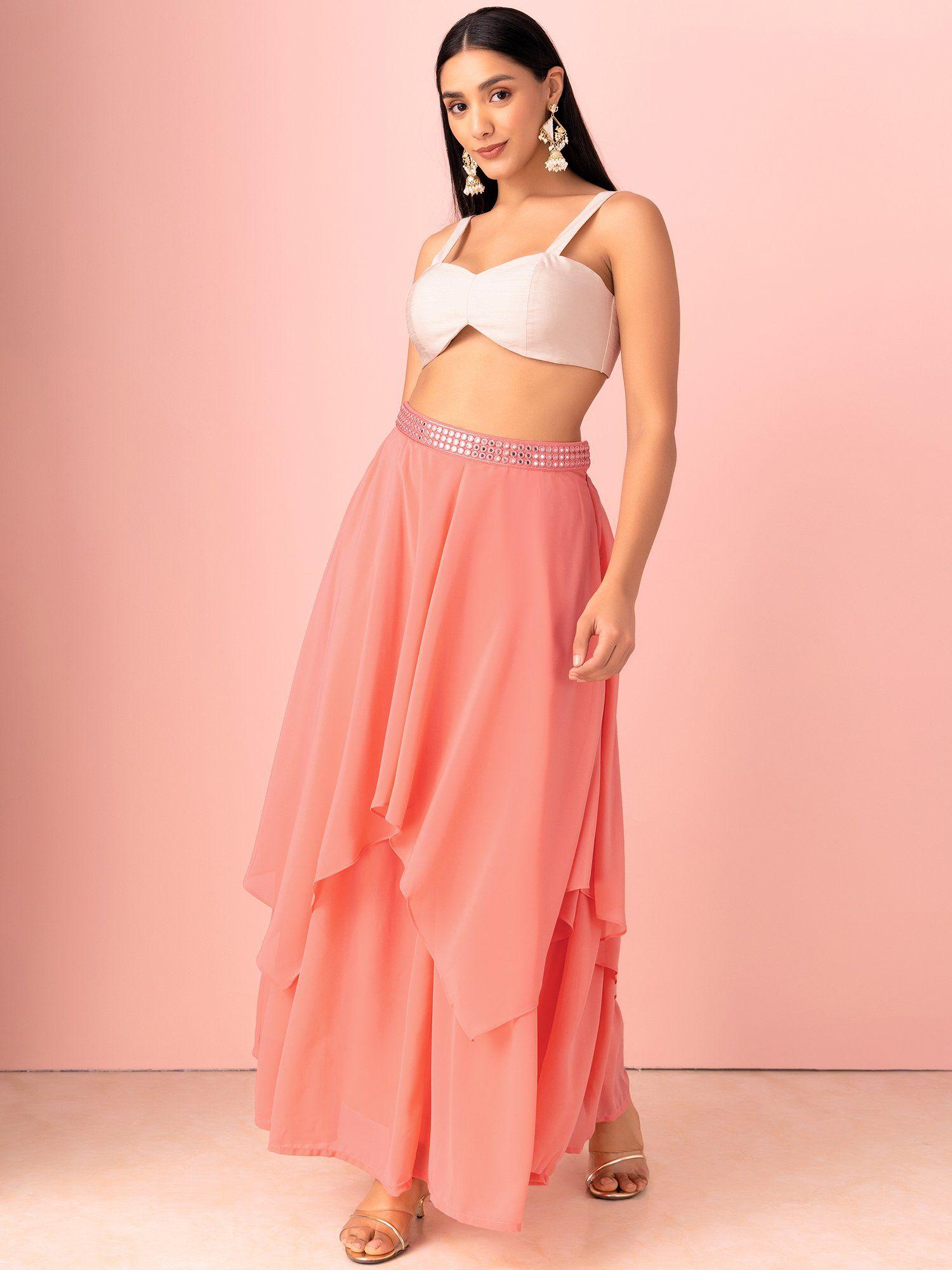 peach layered lehenga skirt