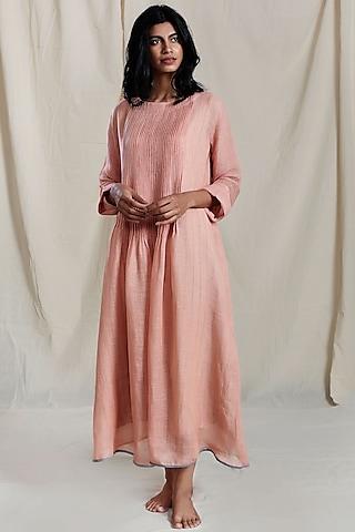 peach linen pintuck maxi dress