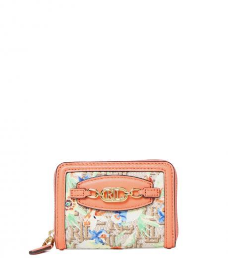 peach logo floral print wallet