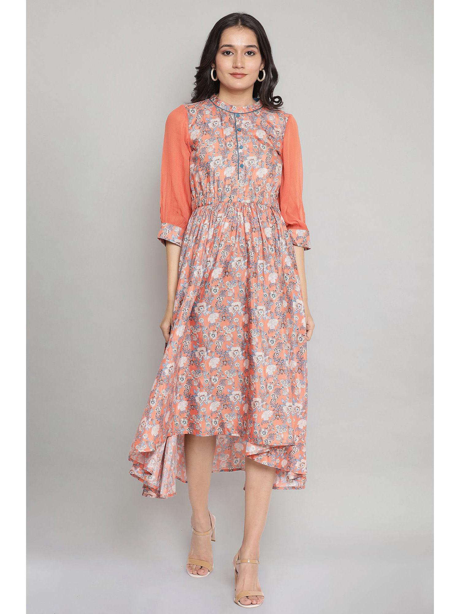 peach melba floral high-low dress