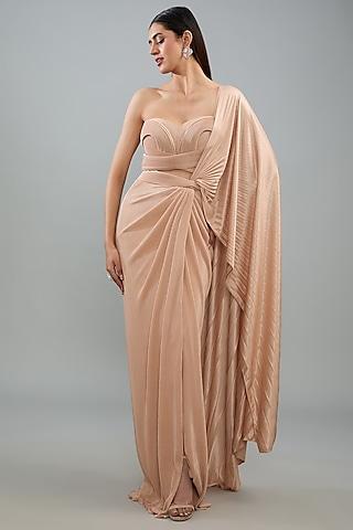 peach metallic polymer & crepe chiffon skirt saree set