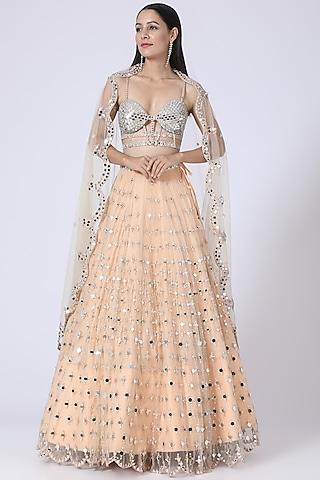 peach mirror embroidered lehenga set