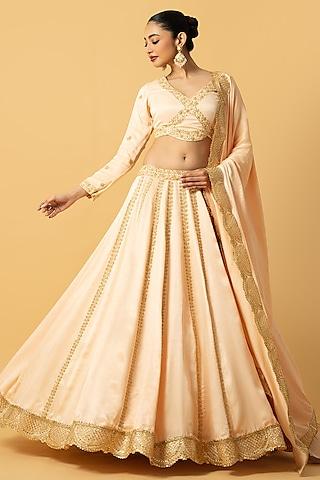 peach modal satin cutdana embroidered lehenga set