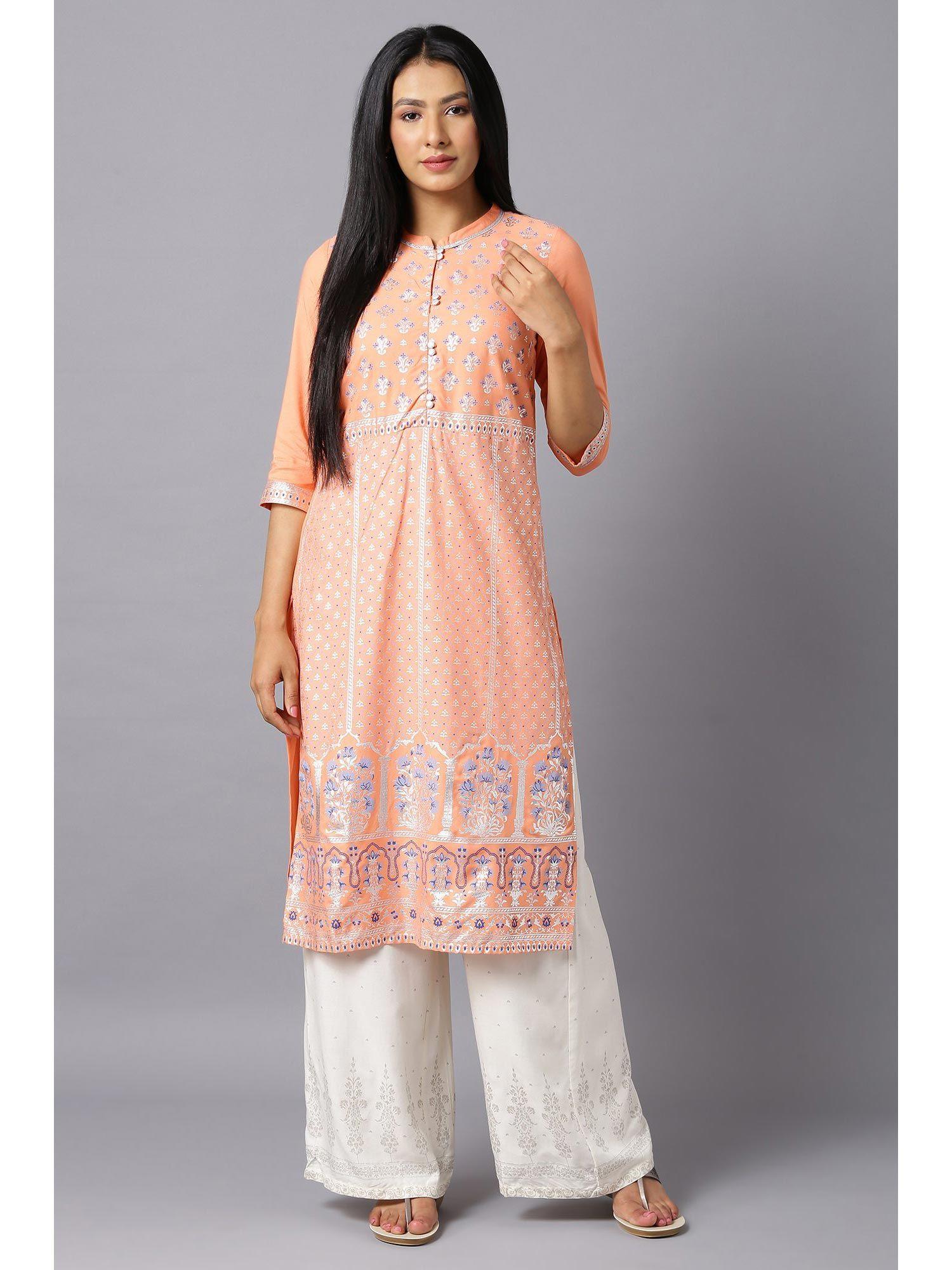 peach mughal printed kurta