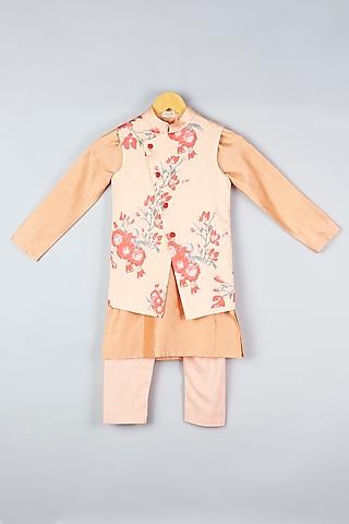 peach nehru jacket with kurta set for boys