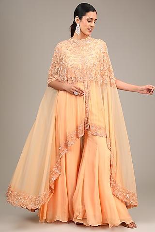 peach net cutdana work cape set