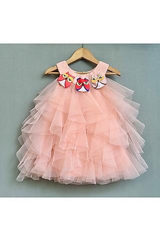 peach net embroidered ruffled dress for girls