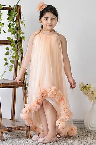 peach net high-low dress for girls