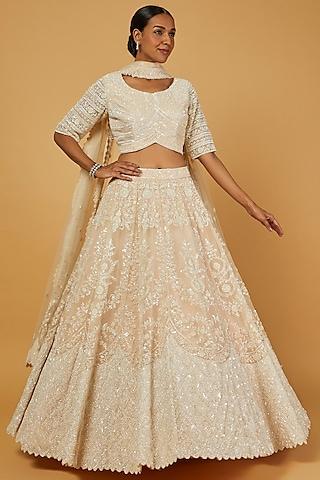 peach net sequined lehenga set