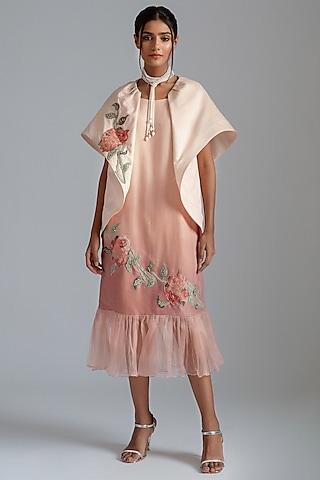 peach ombre silk mul mul & cotton mul mul motifs embroidered midi jacket dress