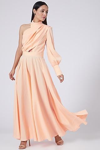 peach one shoulder dress