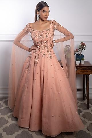peach organza embellished gown