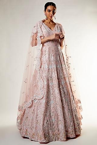 peach organza embroidered gown