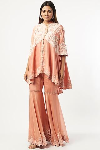 peach organza gharara set